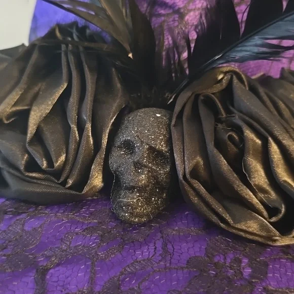 Halloween Witch Hat Purple Costume Skull Spider Web Lace - Picture 6 of 7